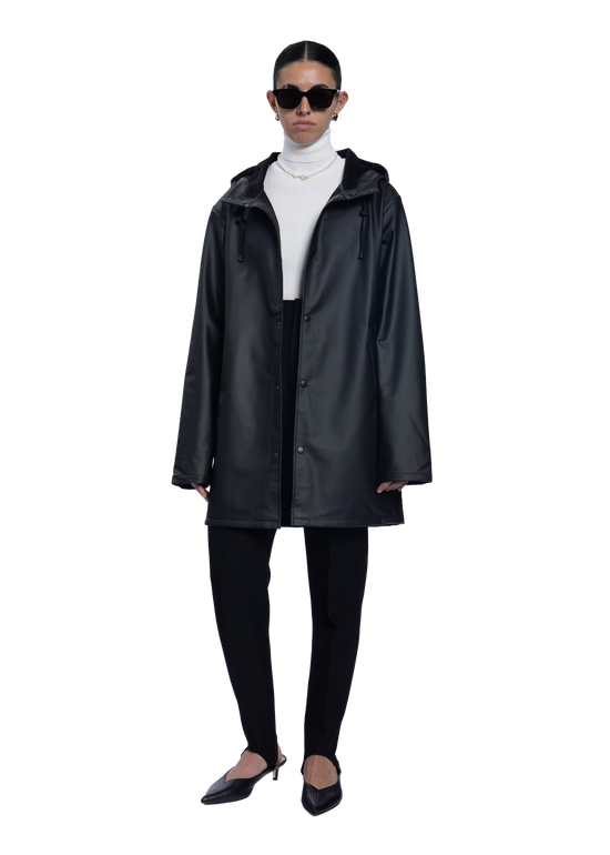 Black and top white raincoat