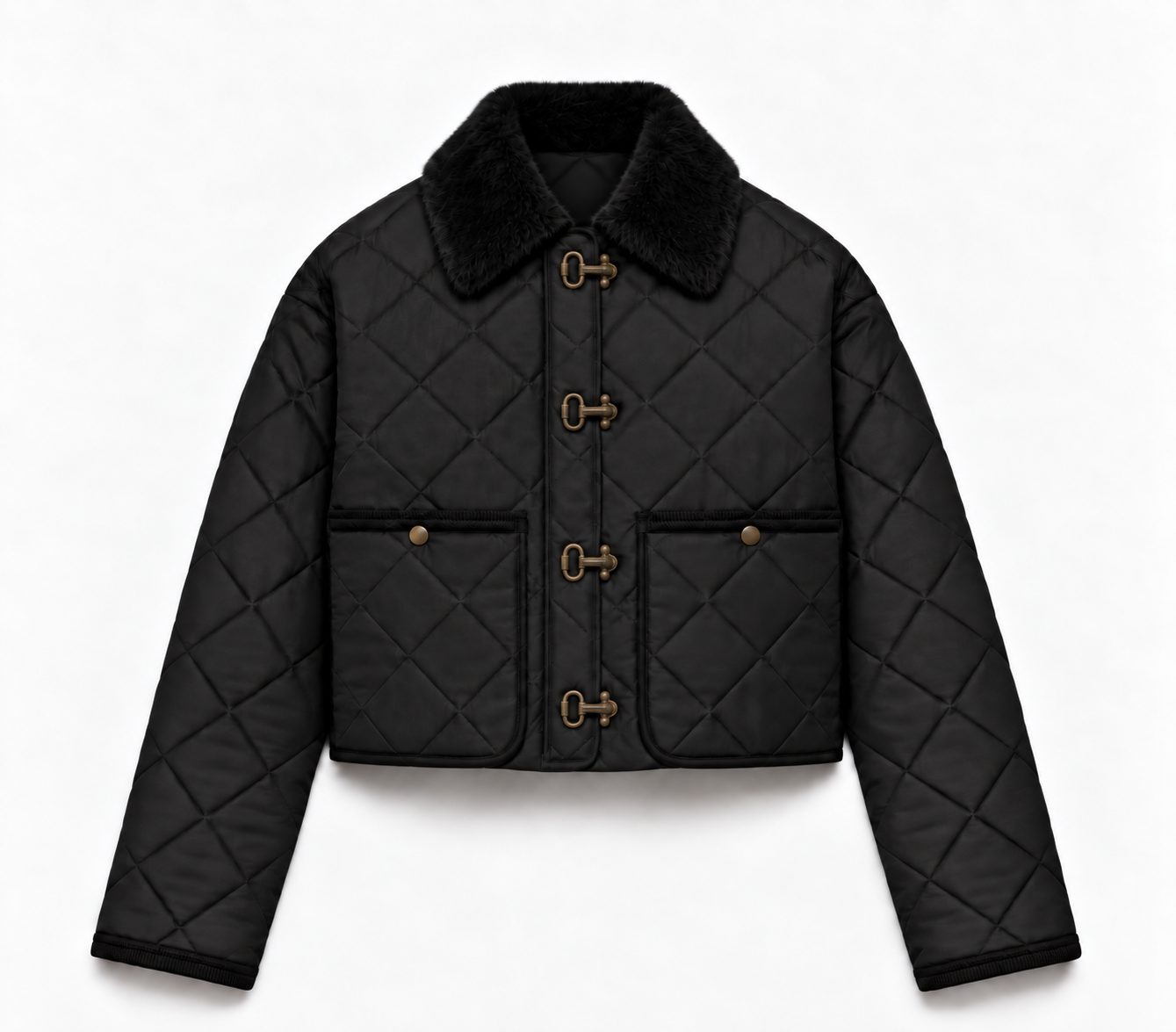Cropped Quilted Barn Jacket Black