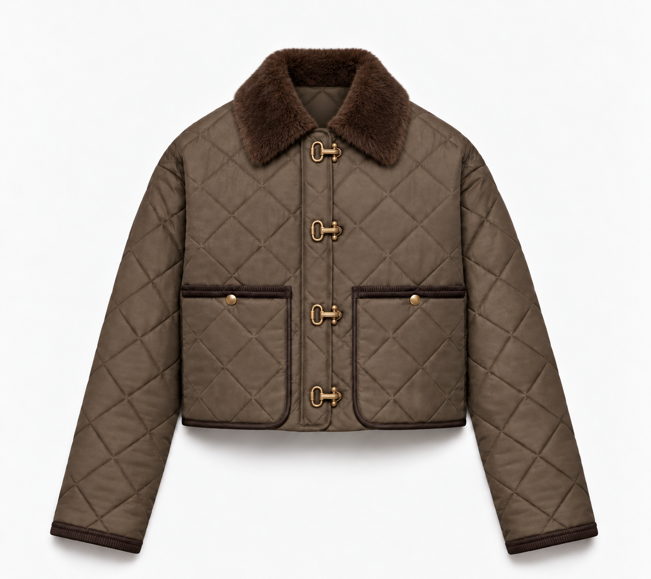 Cropped Quilted Barn Jacket Brown