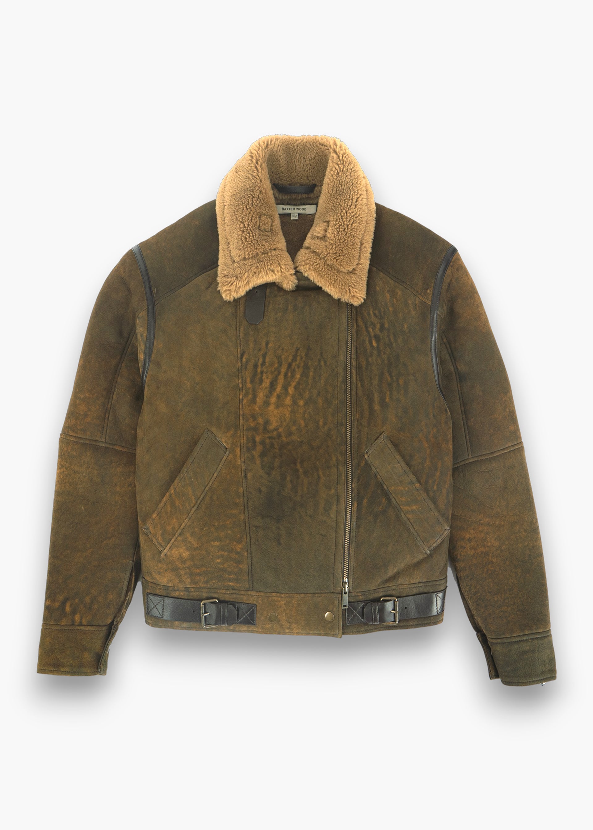 Distressed Shearling Leather Jacket