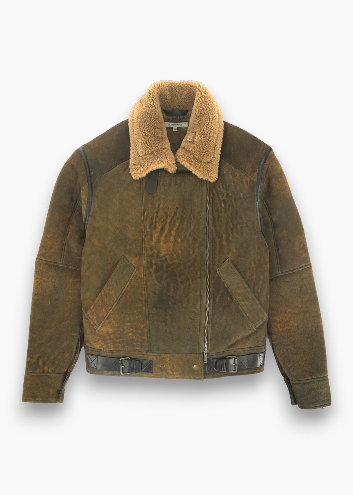 Distressed Shearling Leather Jacket