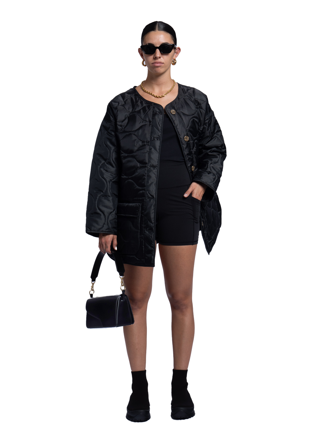 Oversized Quilted Coat Black