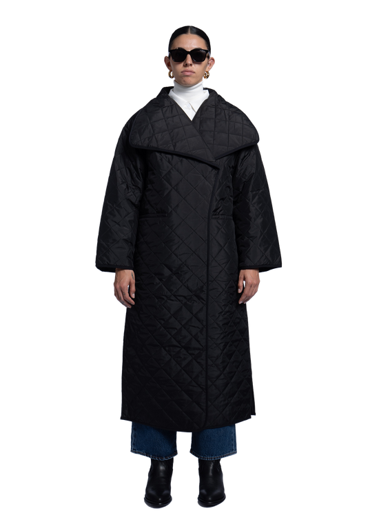 Quilted Long Coat Black