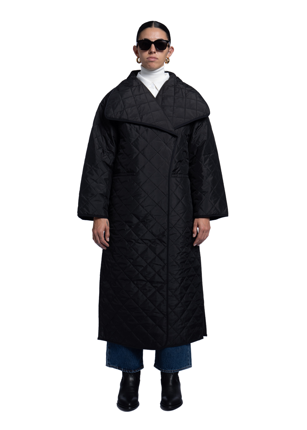 Quilted Long Coat Black