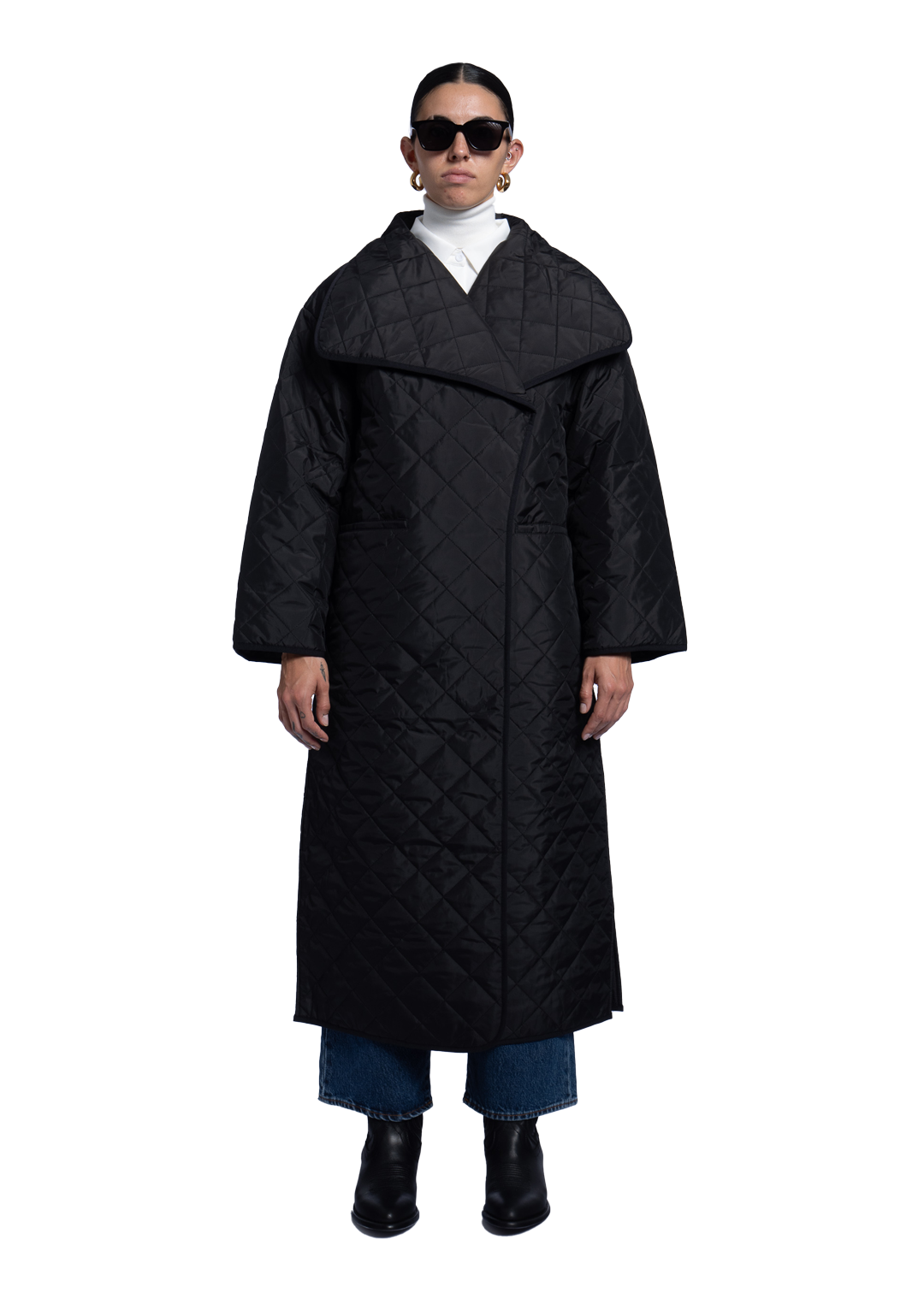 Quilted Long Coat Black