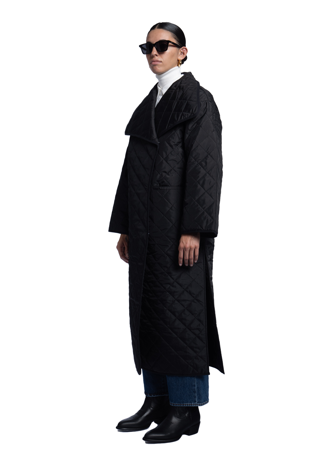 Quilted Long Coat Black
